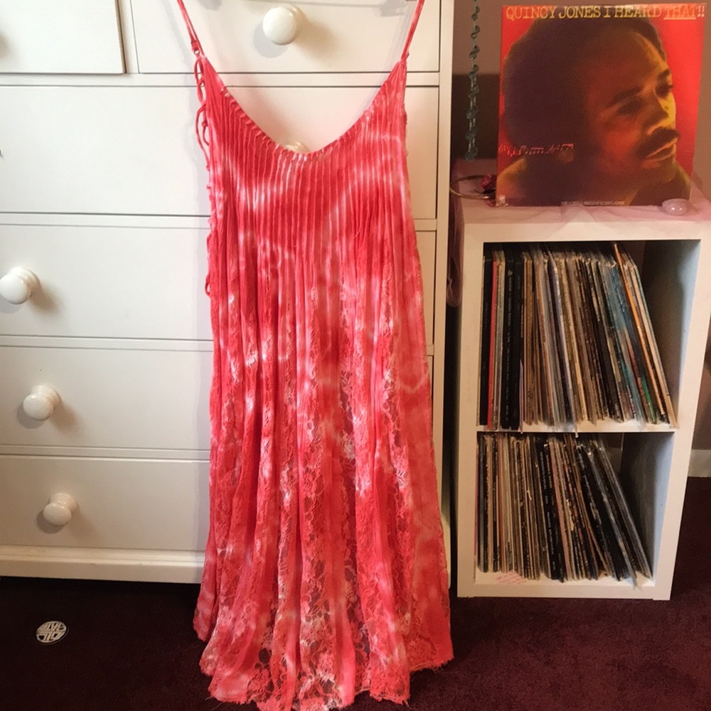 FPxDP Free People Victorian Halie Lace Dress Maxi Full Gown Tie Dye Rare XS Pink